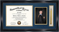 Diploma Frame 11x22 Black with Tassel Holder and Navy over Gold Mat