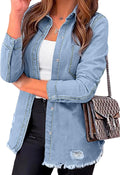 Womens Distressed Denim Jacket Shacket - Black Ripped Jean Coat