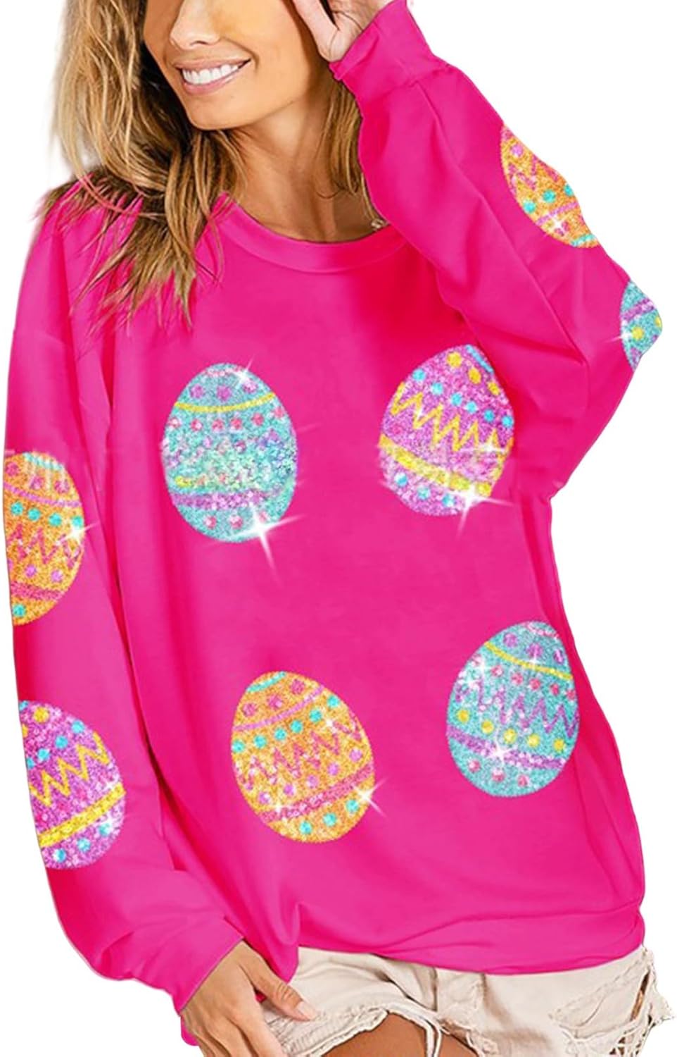 Sequin Egg Easter Sweatshirt - Funny Gift for Her