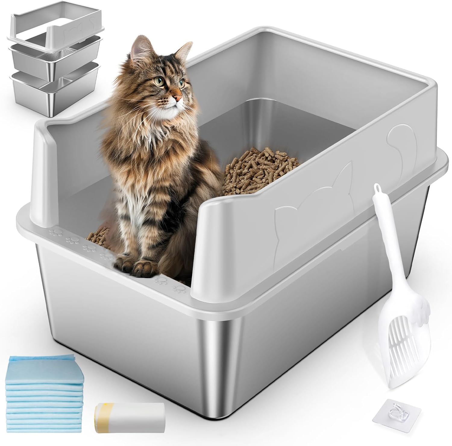 Stainless Steel Sifting Litter Box for Easy Cleaning and Durability