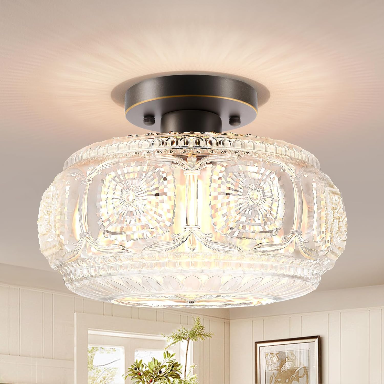 Semi Flush Mount Ceiling Light Fixture for Vintage Home Decor