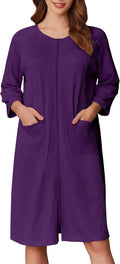 Ekouaer Zipper Ribbed Knit Robe Knee Length - Lightweight Comfort