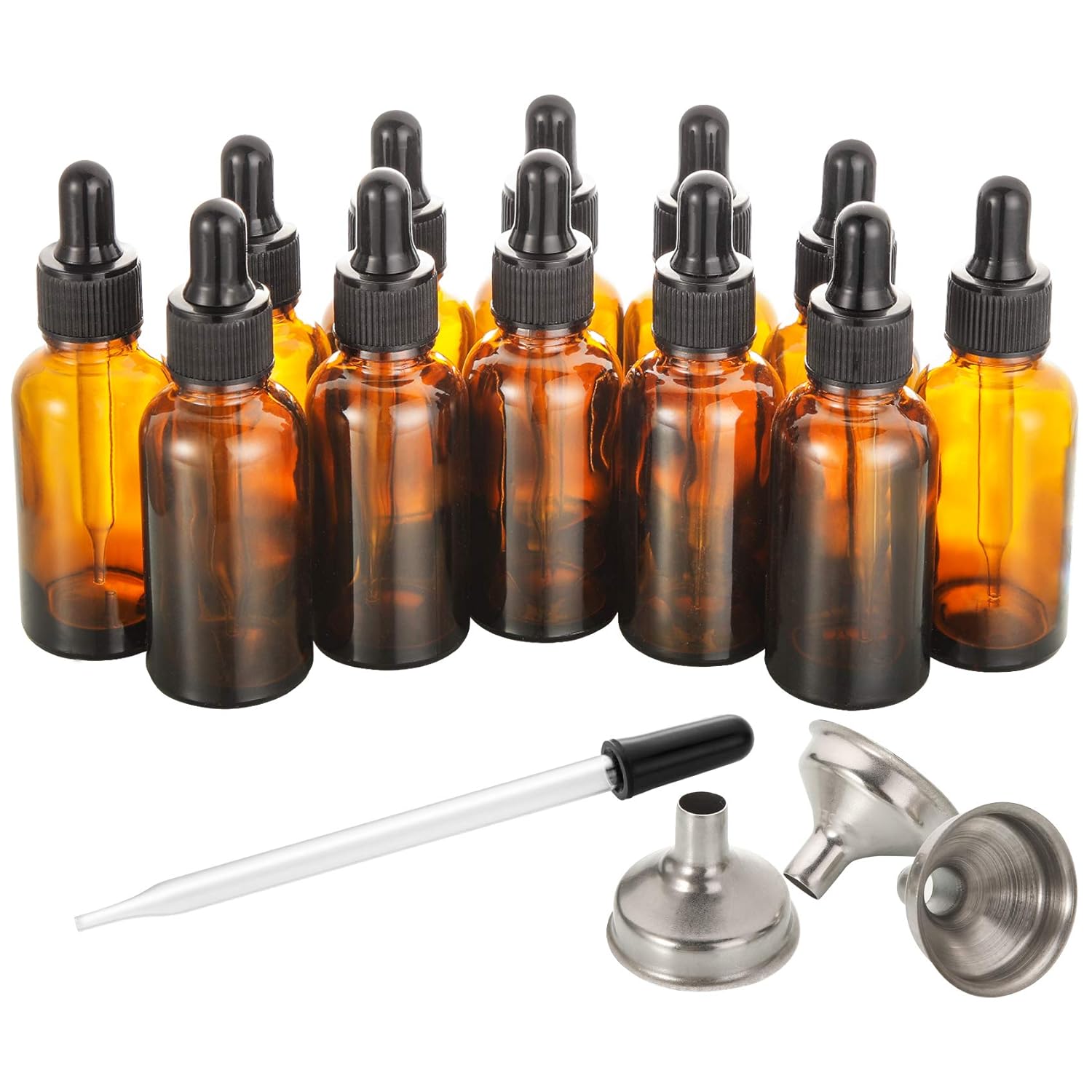 AOZITA 12pc Amber Dropper Bottles Set - Leak-proof Essential Oils Kit