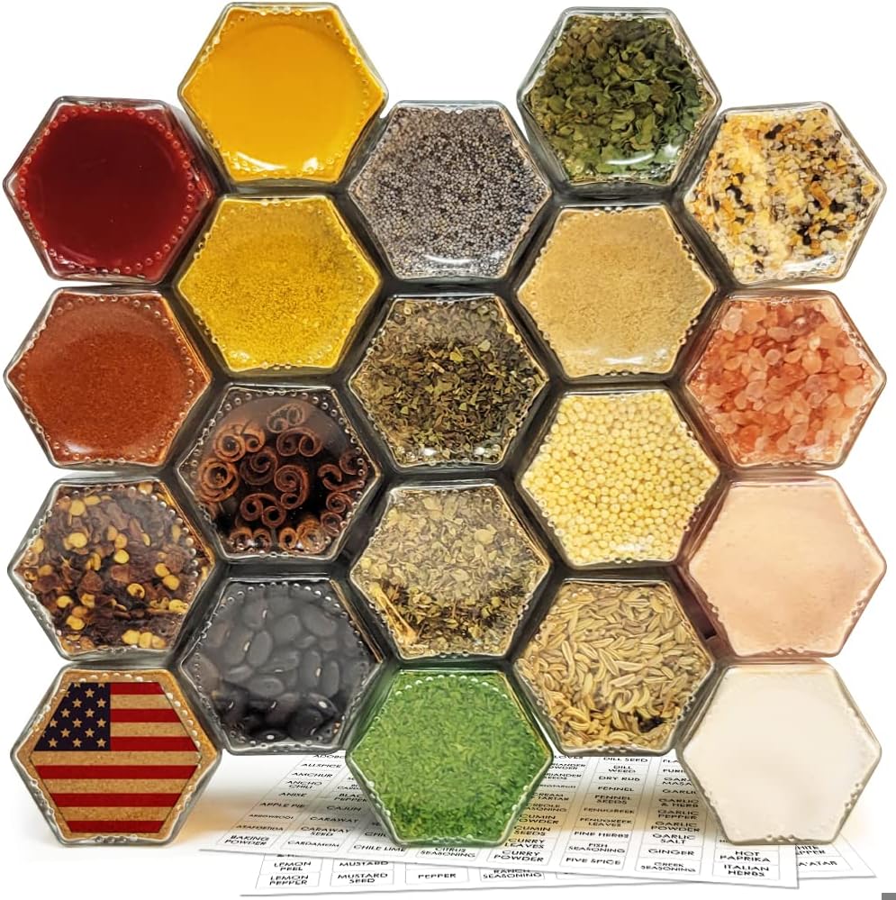 Magnetic Spice Jars Set of 20 for Kitchen and RV Storage