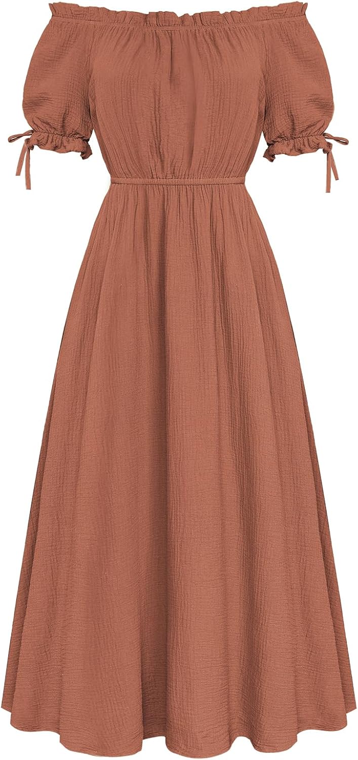 Scarlet Darkness Renaissance Costume Women Puff Sleeve Maxi Dress