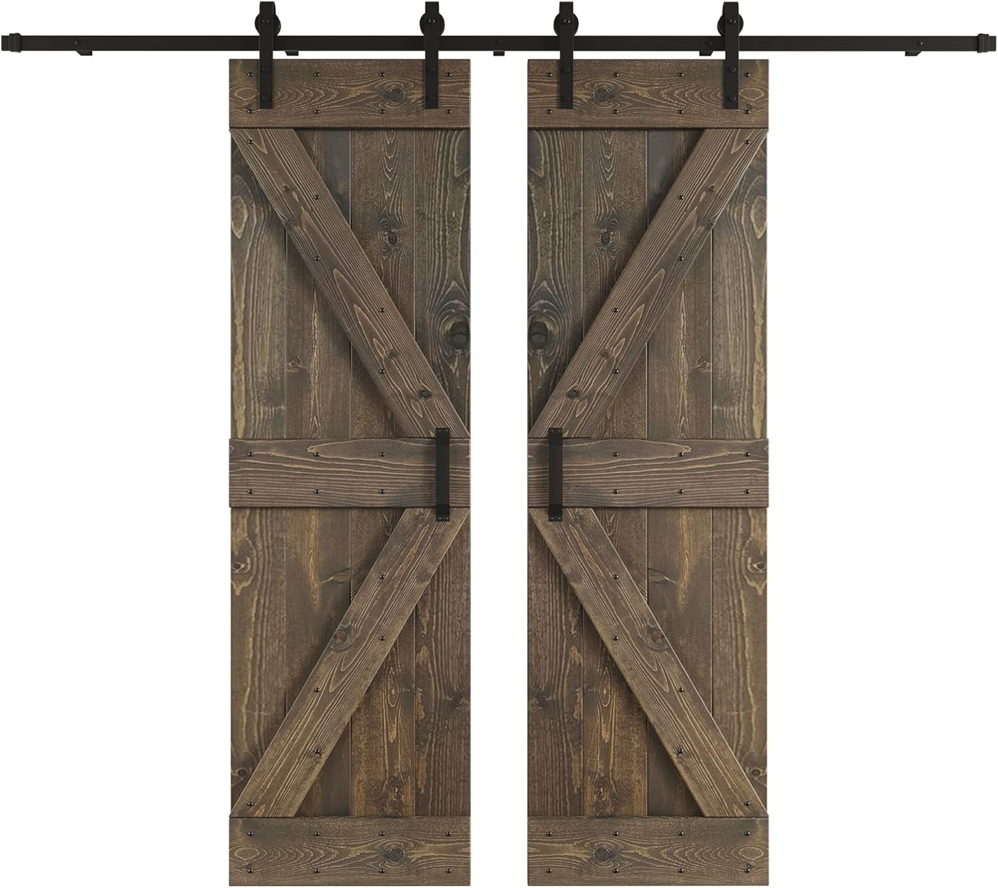 DIY Knotty Wood Double Sliding Barn Door with Hardware Kit