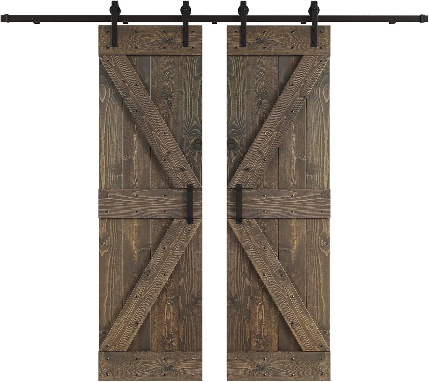 DIY Knotty Wood Double Sliding Barn Door with Hardware Kit