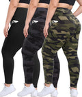 3 Pack Plus Size Leggings with Pockets for Women - High Waist Black
