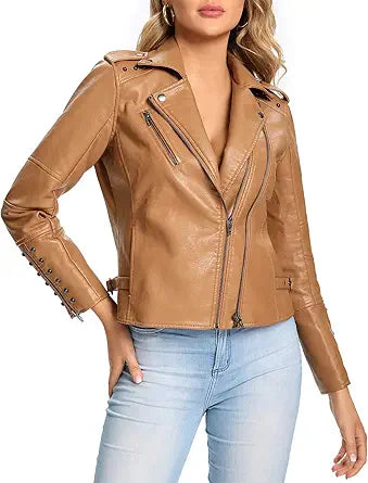 S P Y M Womens Leather Jacket - Stylish Faux Motorcycle Coat