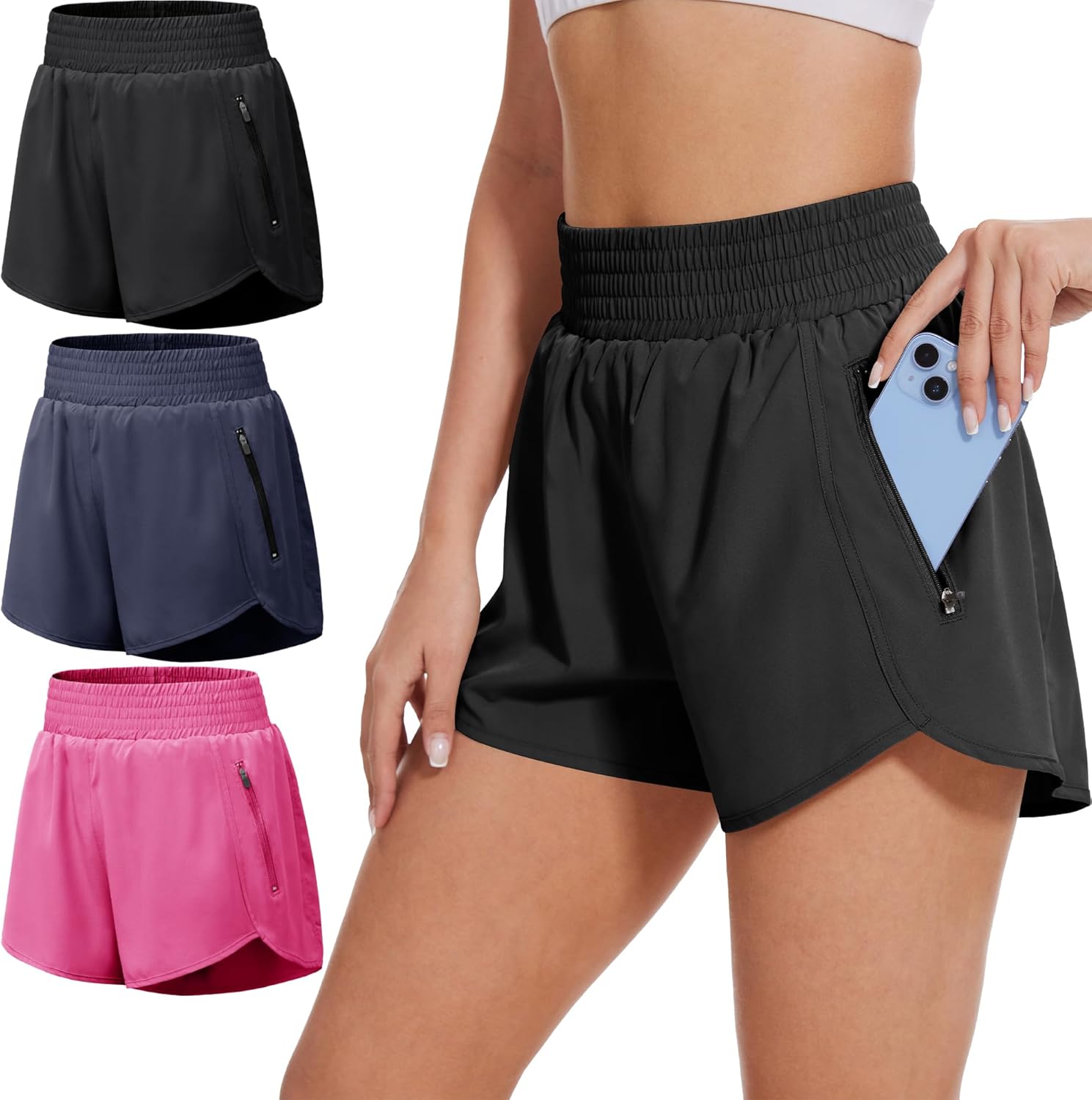 BALENNZ Women's Athletic Workout Shorts with Zipper Pockets