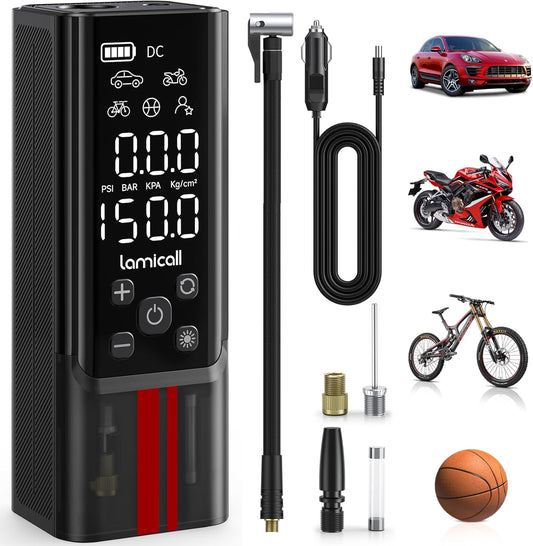 Lamicall Portable Tire Inflator - Fast Pump, Rechargeable, LED Light