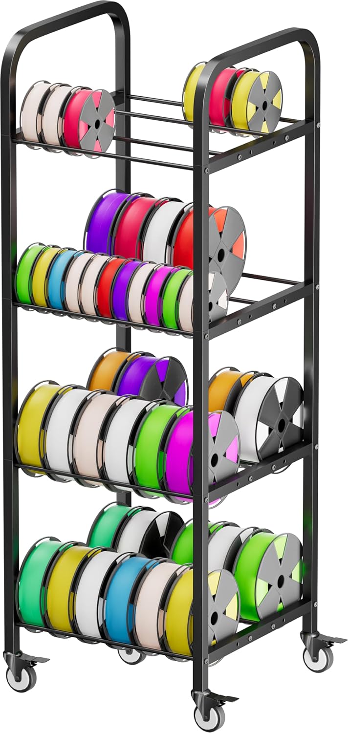 4-Tier 3D Printer Filament Storage Rack with Wheels for Spools