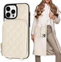Beige Crossbody Wallet Case for iPhone 13 Pro Max - RFID Zippered