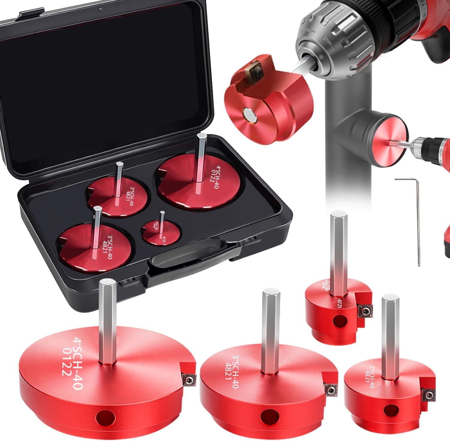 4-Piece PVC Pipe Reamer Kit for Efficient Pipe Maintenance