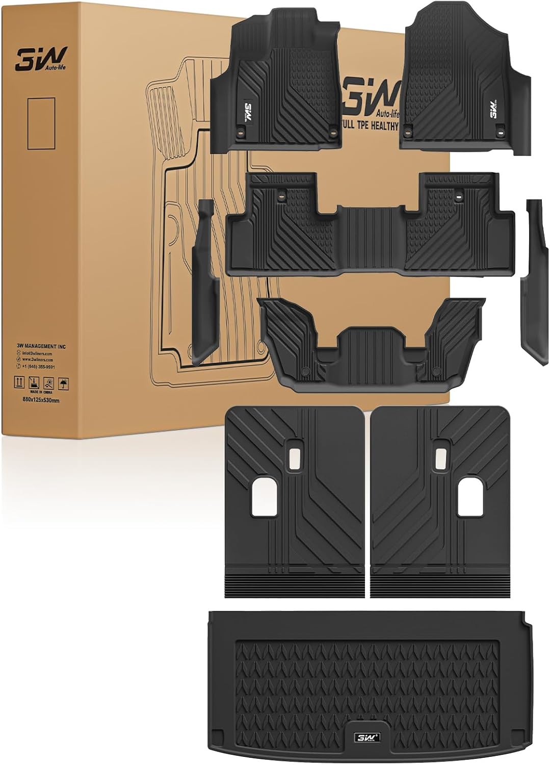 Custom Fit 3W Floor Mats for Acura MDX 2022-2026 - All Weather