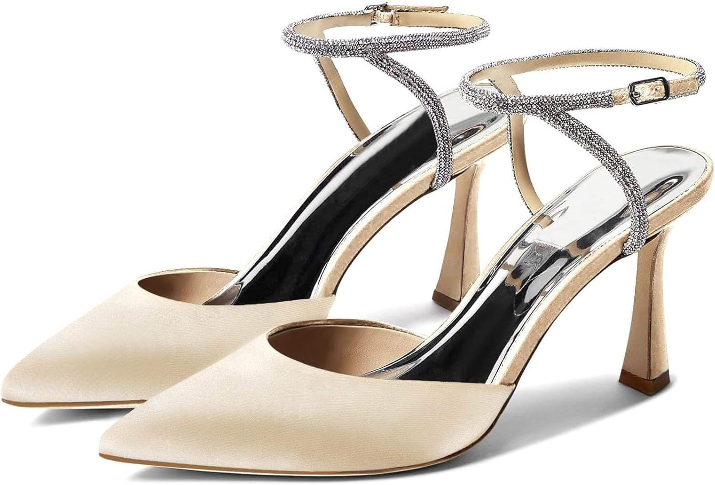 Coutgo Women Rhinestone Heels Kitten High Satin Pumps Review