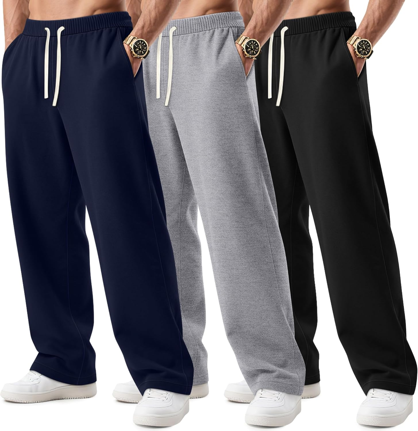 Big and Tall Men's Sweatpants 3 Pack with Pockets and Comfort