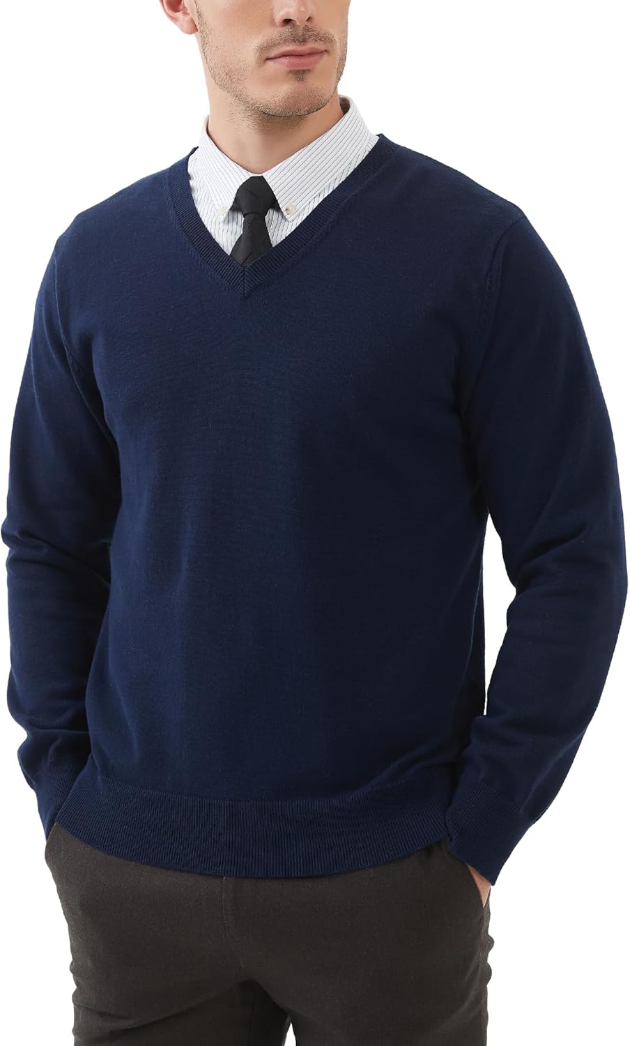 Kallspin Men's V Neck Sweater Pullover for Stylish Comfort