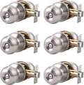 Privacy Door Knob with Lock 6 Pack - Brushed Nickel Privacy Handles