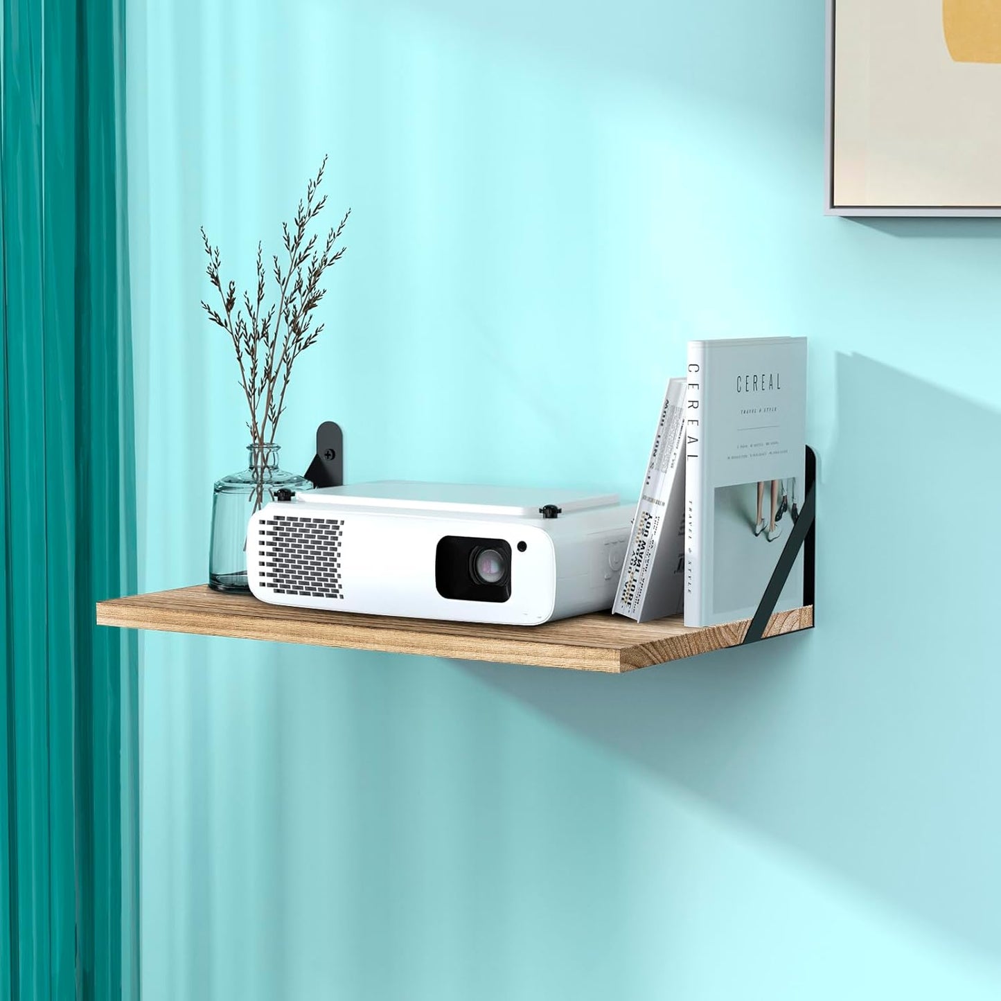 Oak Projector Shelf with Cable Ties - Maximum Storage
