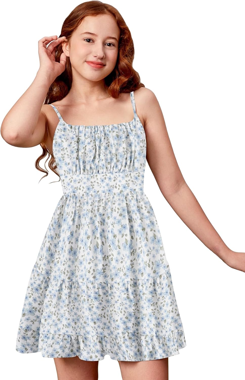 COZYEASE Girls' Floral Print Ruffle Hem Cami Dress