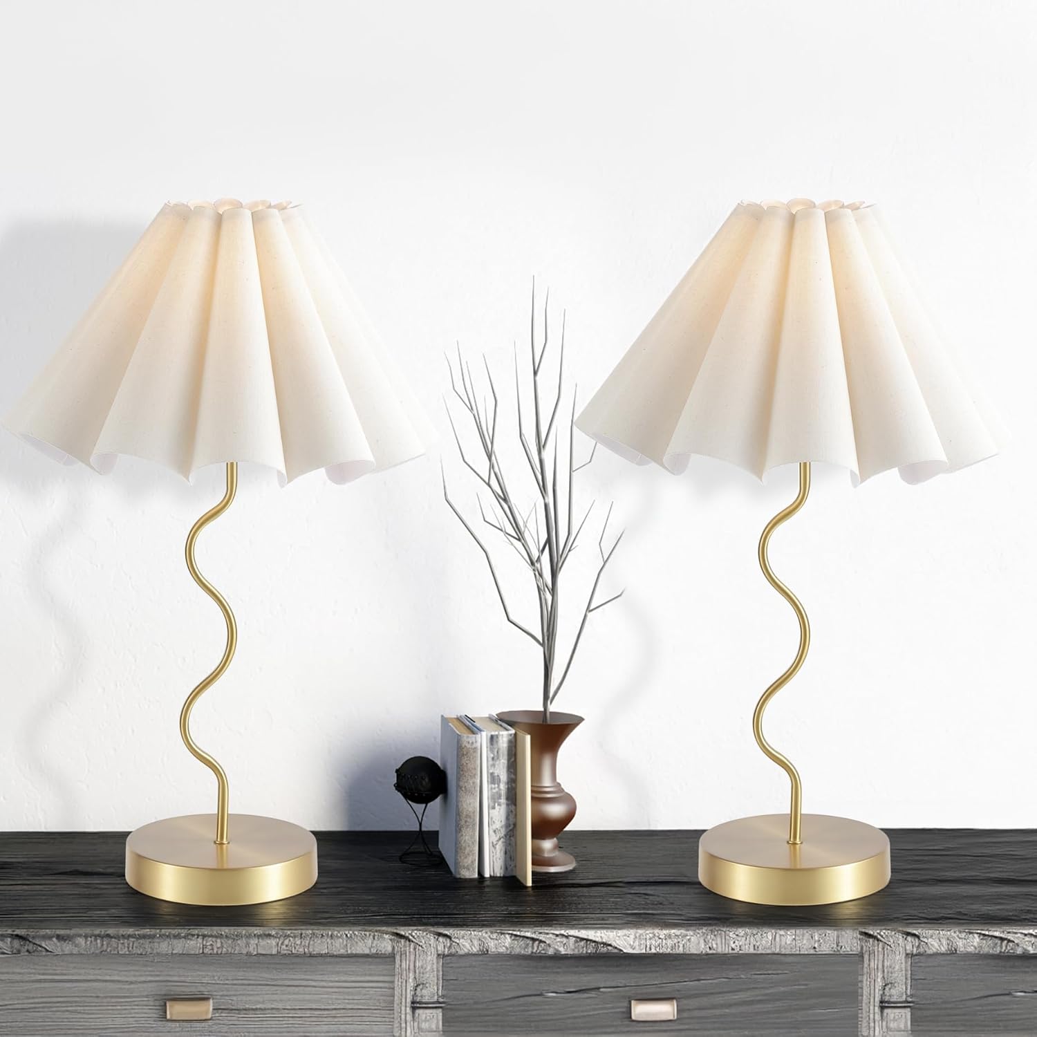 Pleated Table Lamp Set of 2 for Bedroom and Home Office Decor