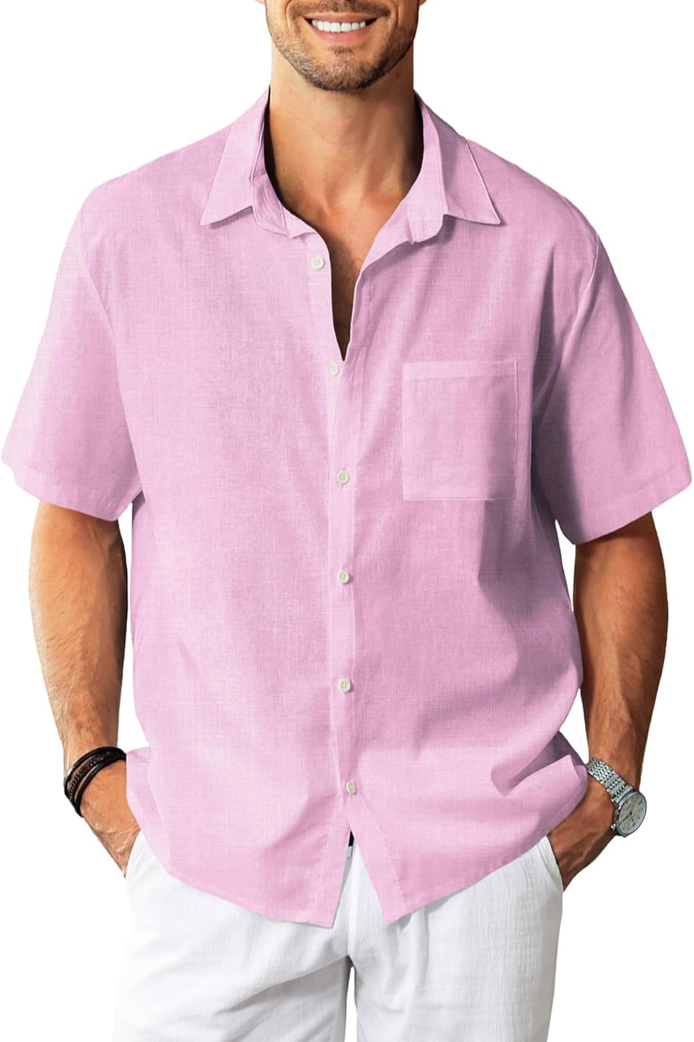 KYKU Linen Shirts for Men: Casual Short Sleeve Beach Wear