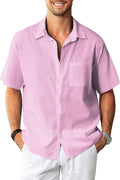 KYKU Linen Shirts for Men Casual Short Sleeve Button Down Clothing