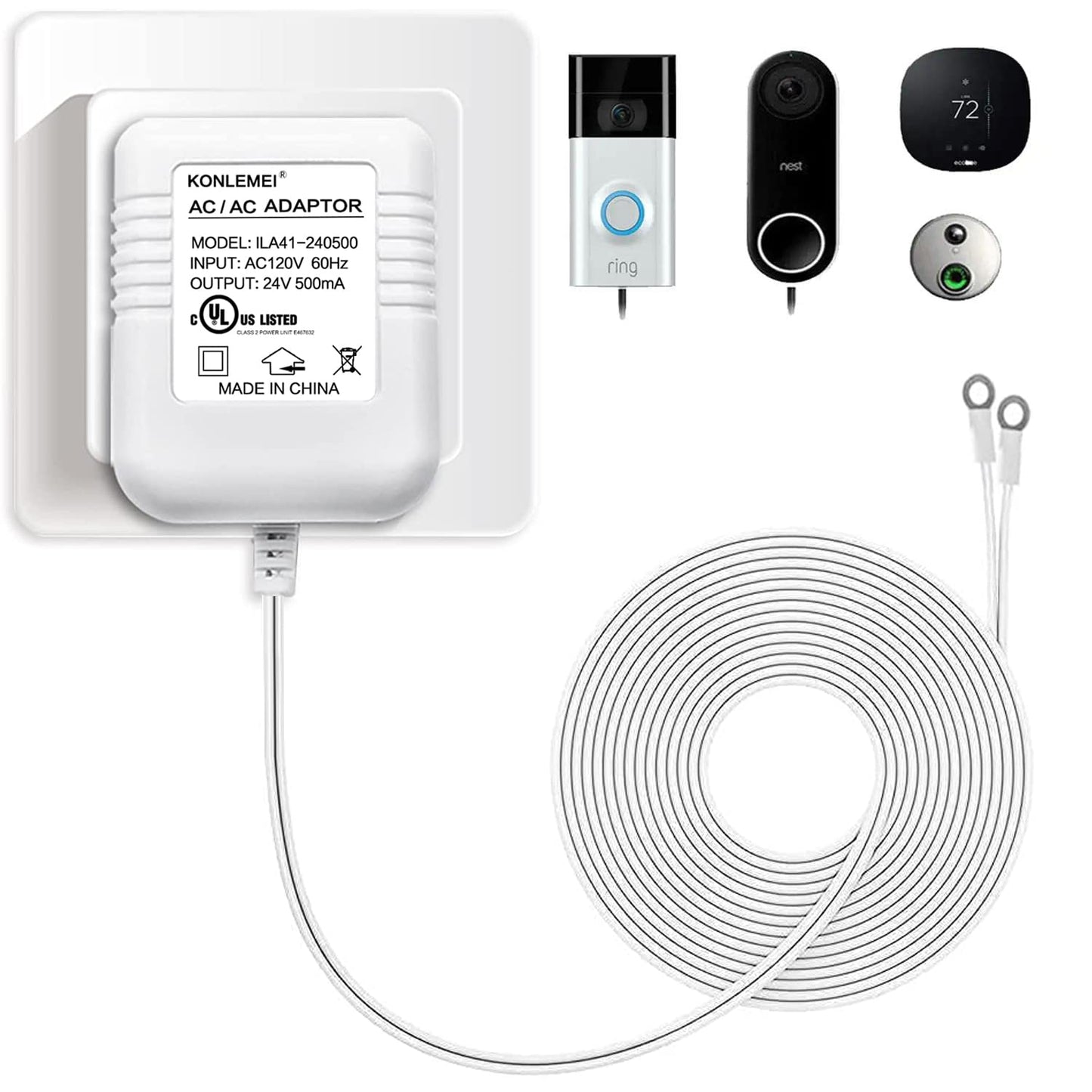 KONLEMEI 24V Doorbell Power Adapter - Seamless Video Doorbell Compatibility!