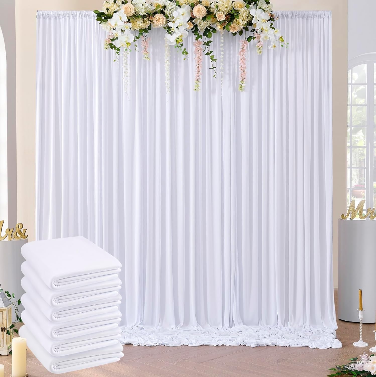 Wrinkle-Free White Backdrop Curtain - Perfect for Parties & Events! 30ft x 10ft