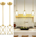 Brushed Gold Pendant Lights Kitchen Island 2 Pack - Modern Frosted