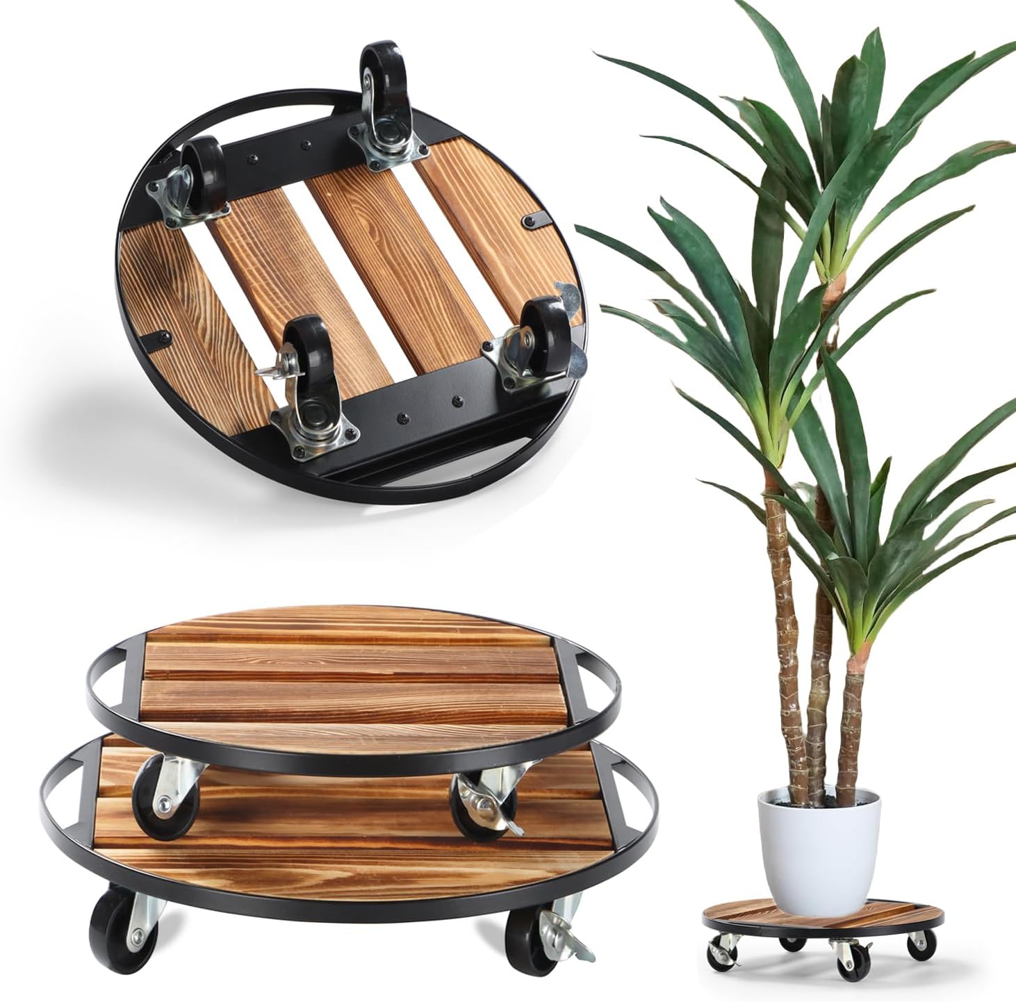 2 Pack Plant Caddy with Wheels for Heavy Duty Indoor Outdoor Use
