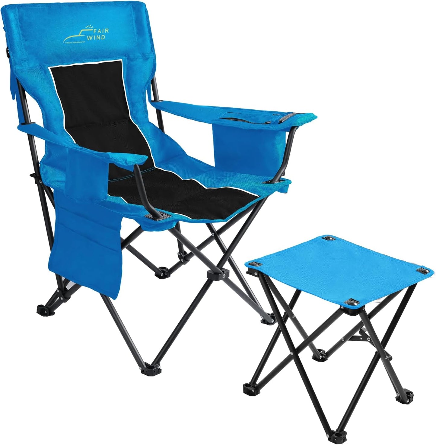 Oversized Padded Camping Chair with Footrest Stool Set