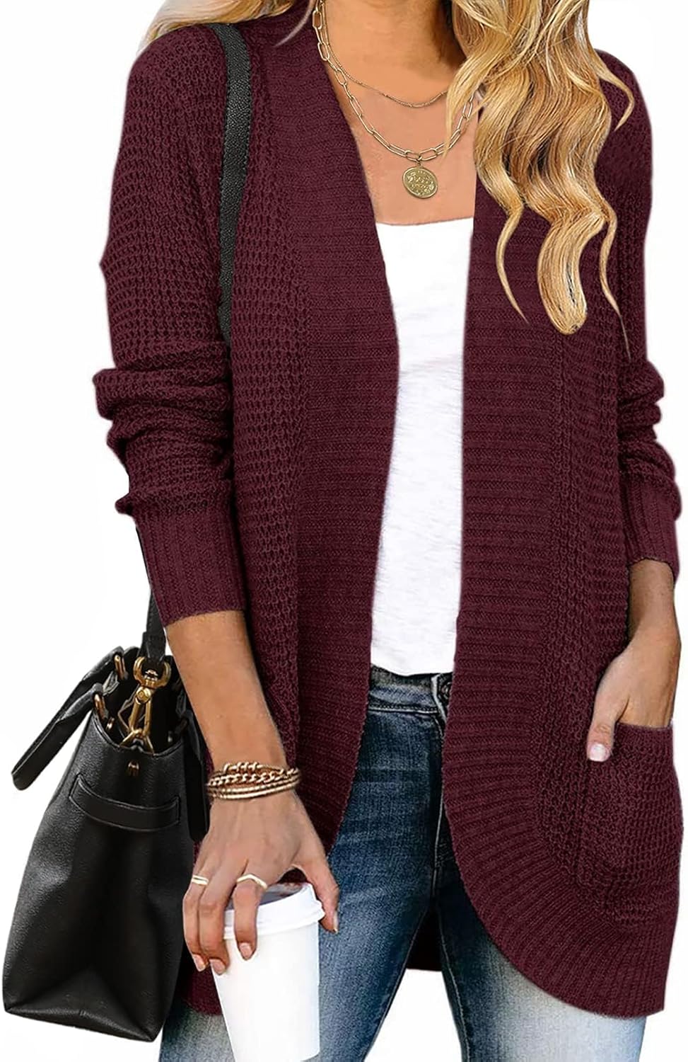 ZESICA Women's Long Sleeve Open Front Cardigan for Fall Winter