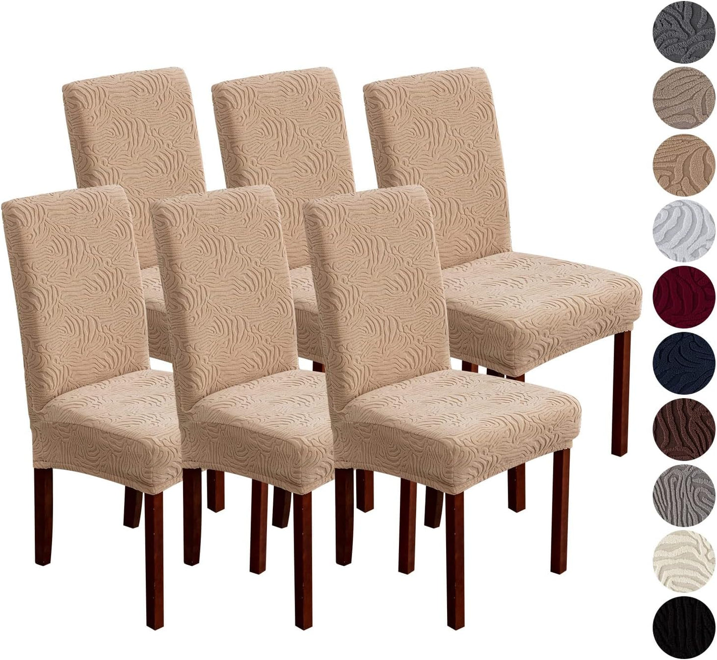 Dining Chair Covers for Stretch Chairs - Khaki 6 Pack Set