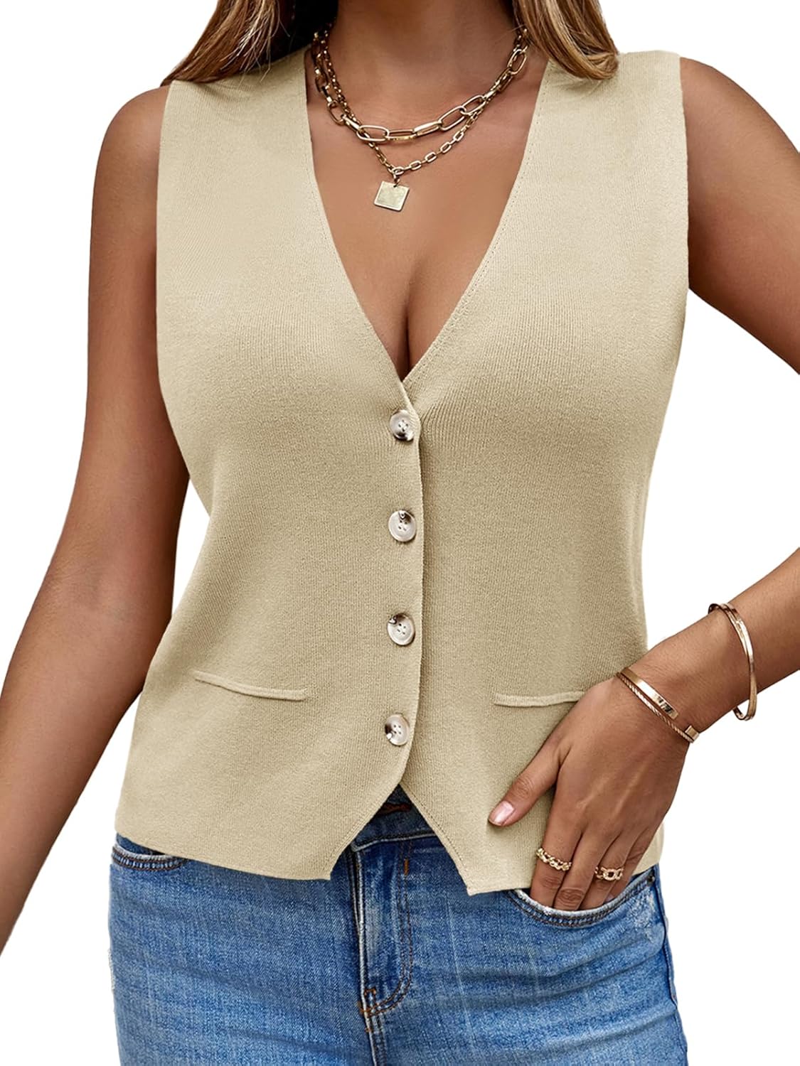 Saodimallsu Womens Sleeveless Sweater Vest for Casual Style