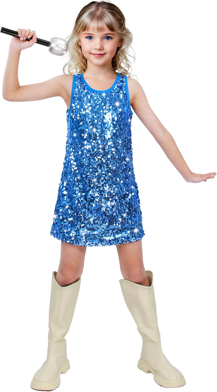 Girls Sequin Dress Sparkly Sleeveless Costume for Parties