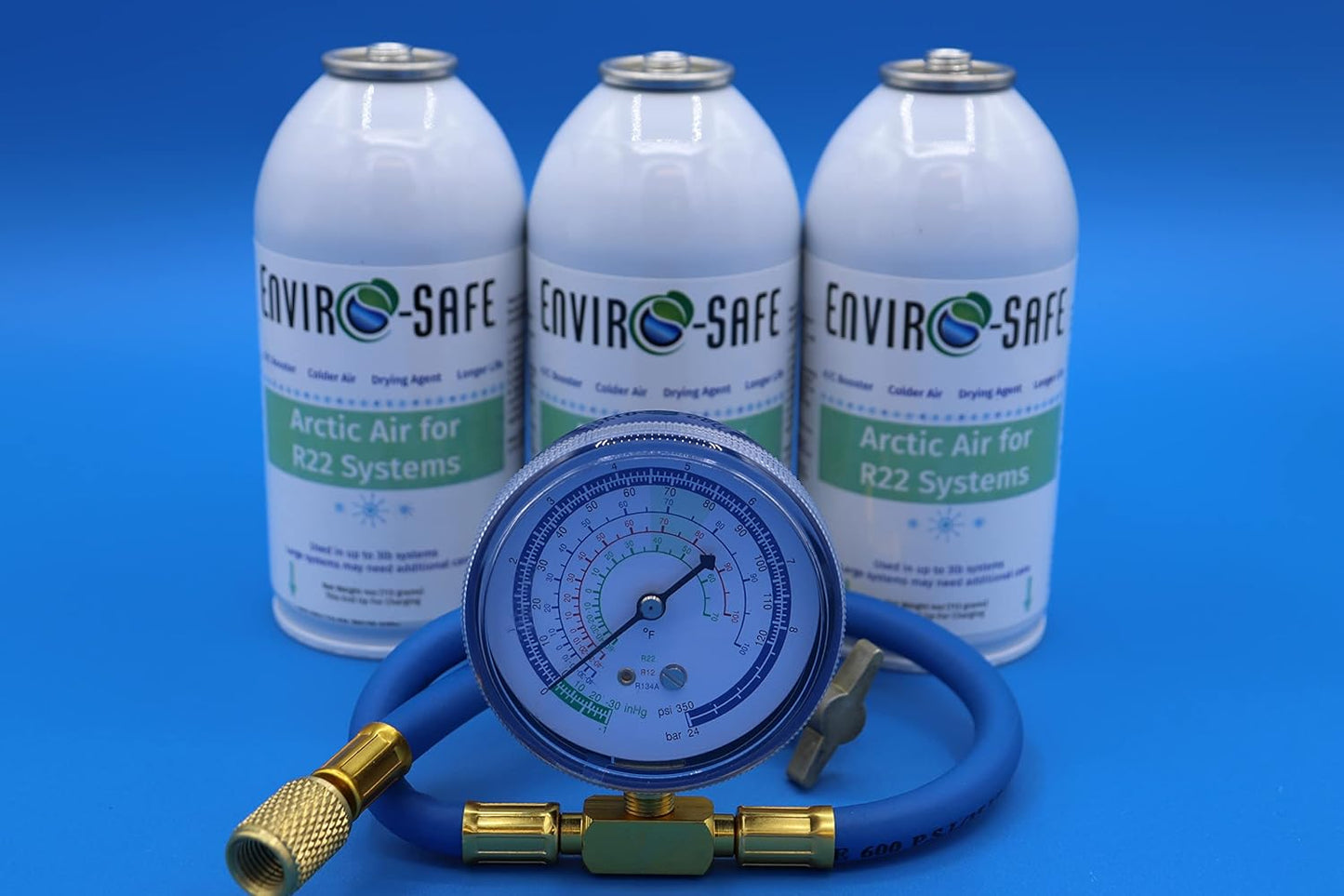 Arctic Air Enviro-Safe 3 Cans for R22 w/ Brass Gauge