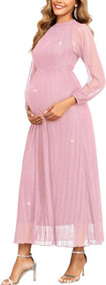 Maternity Sparkly Mesh Dress for Women - Halter A-Line Maxi