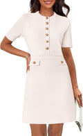 Women's Knit Bodycon Sweater Dress Button Short Sleeve (Style QS4N)