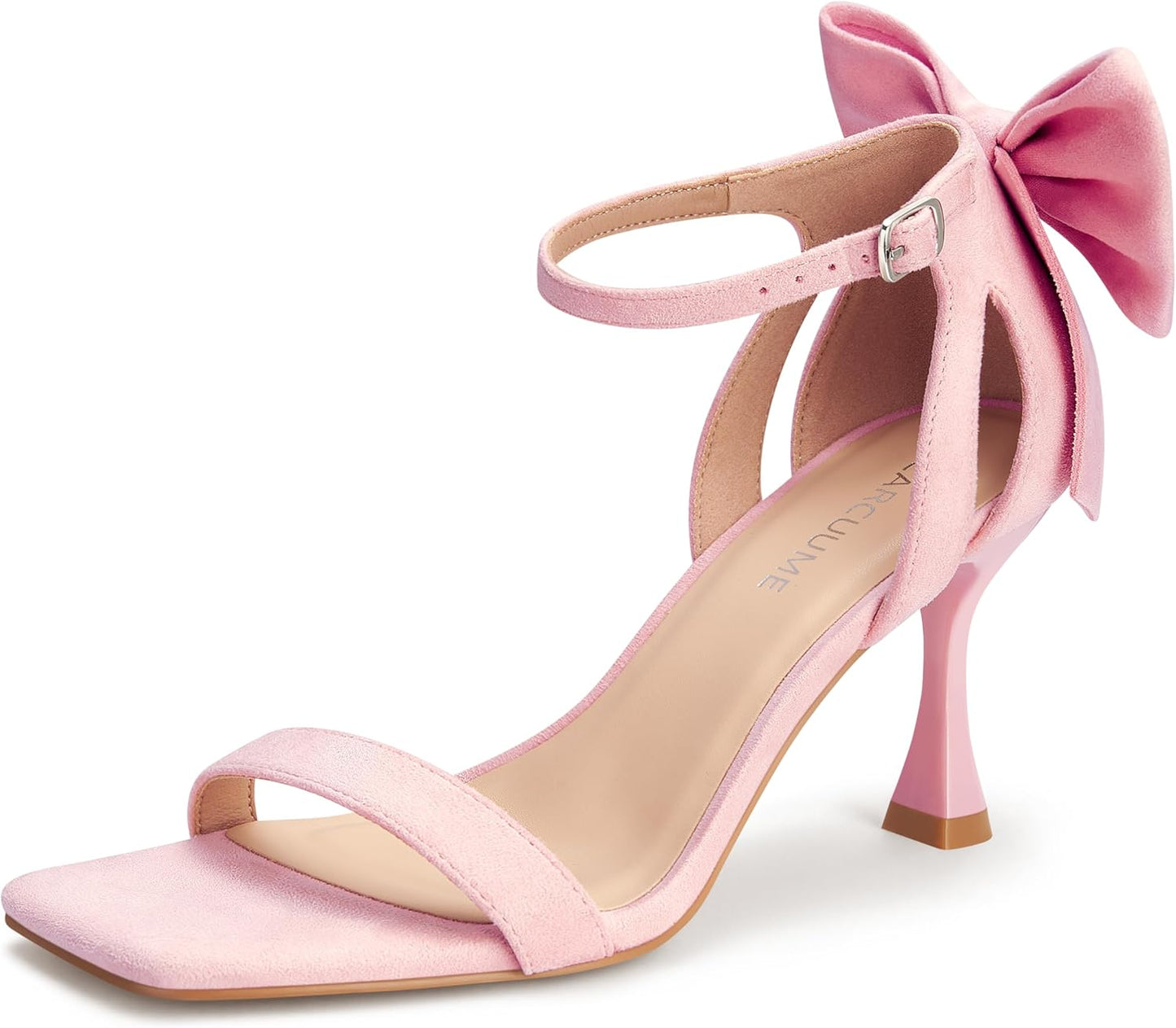 Carcuume Women's Square Toe Heels with Bow Tie Ankle Strap