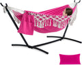 Pink Tassel Double Hammock with Stand - 450 lb Capacity