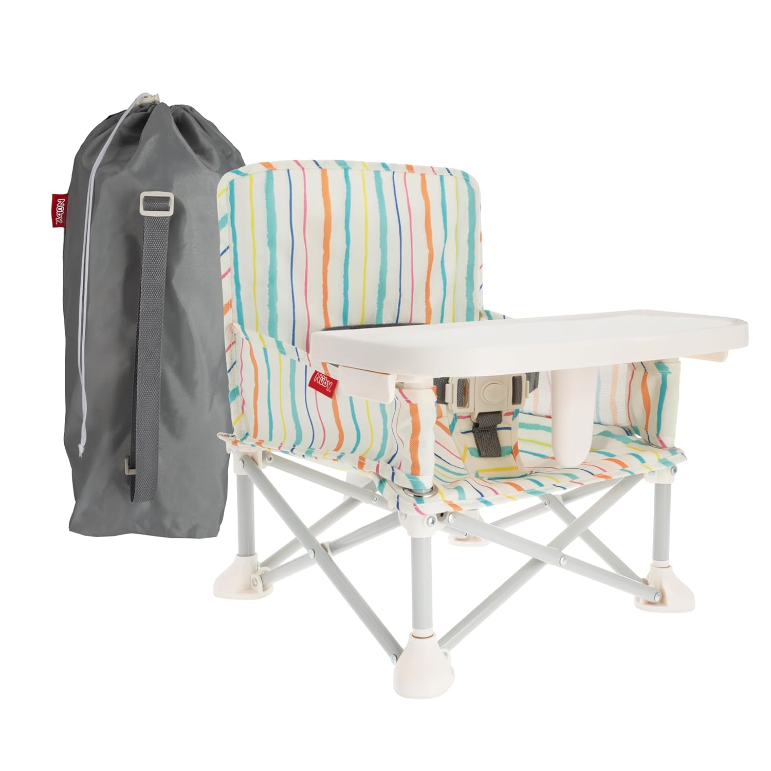 Nuby Portable Pop-Up Booster Seat - Safety Straps, Travel Bag - Stripes