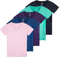 Womens 5 Pack Short Sleeve T-Shirts - Moisture-Wicking Workout Tops