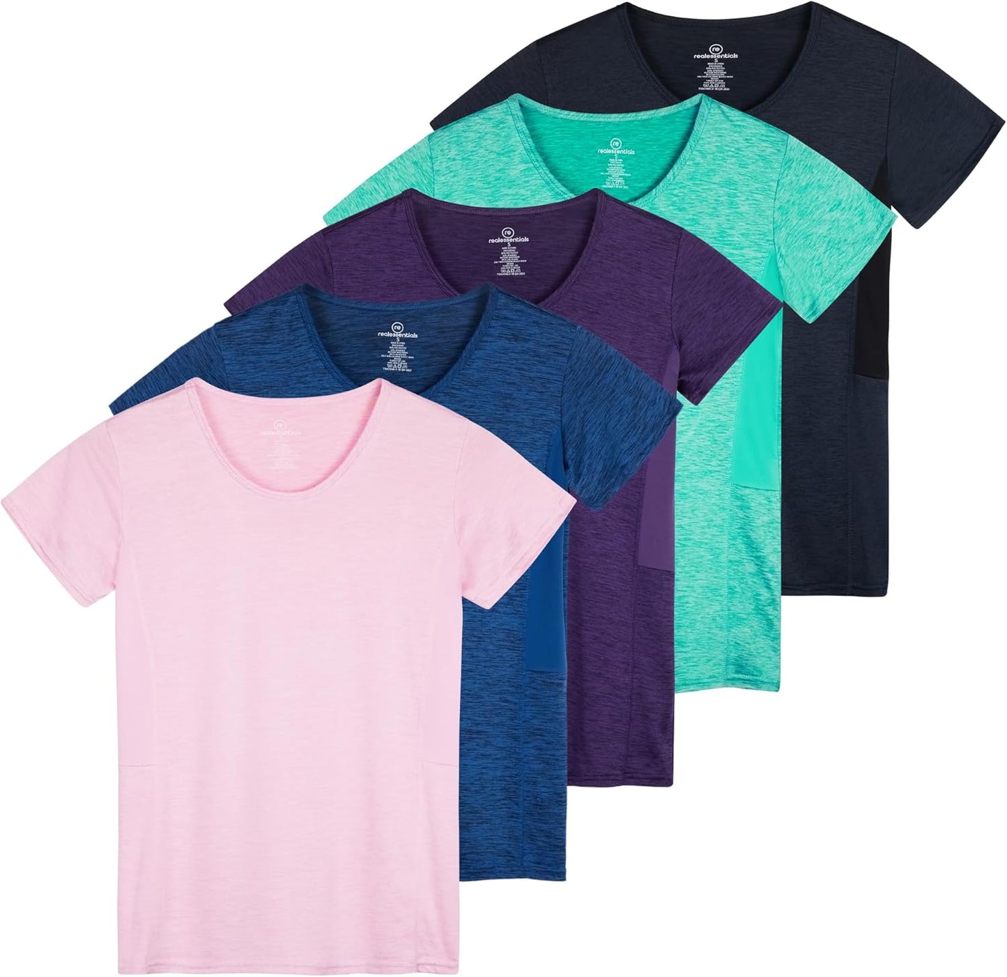 Real Essentials 5 Pack Women's Short Sleeve Workout Tops