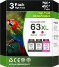 63XL Ink Cartridges Black and Color 3-Pack Replacement for HP 63