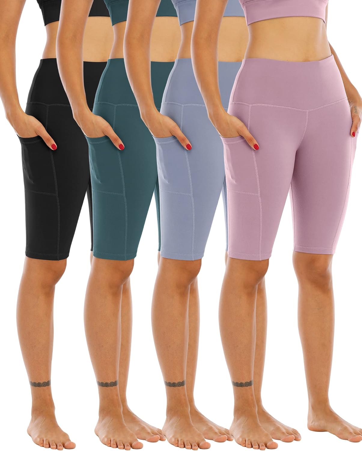 Biker Yoga Shorts with Pockets for Women - High Waisted Comfort