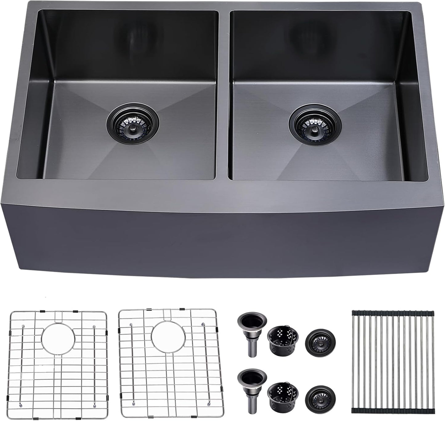 33 Inch Divided Black Farmhouse Sink for Modern Kitchens