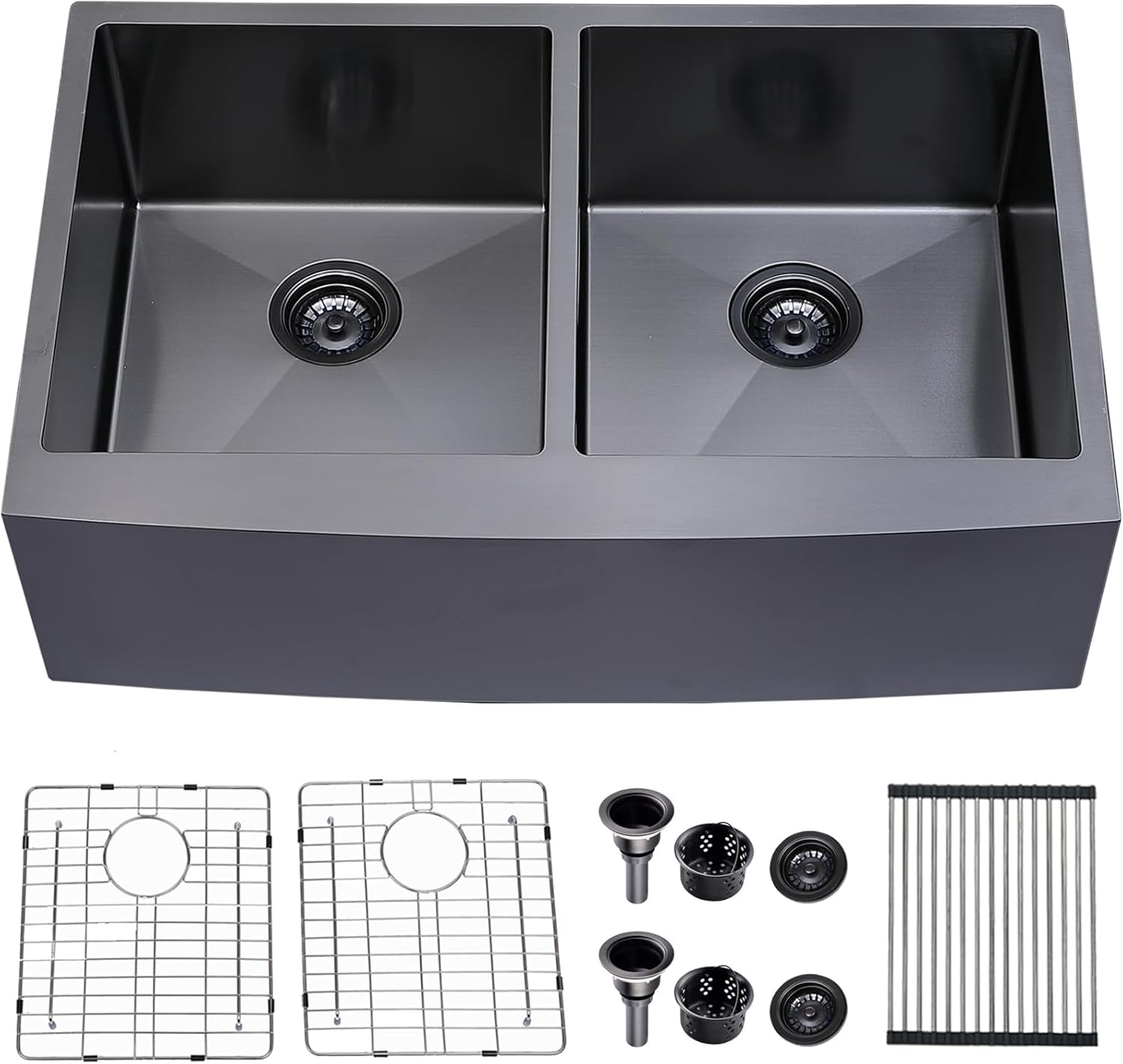 33 Inch Divided Black Farmhouse Sink for Modern Kitchens