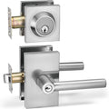 Satin Nickel Entry Lever and Single Cylinder Deadbolt Set - Modern